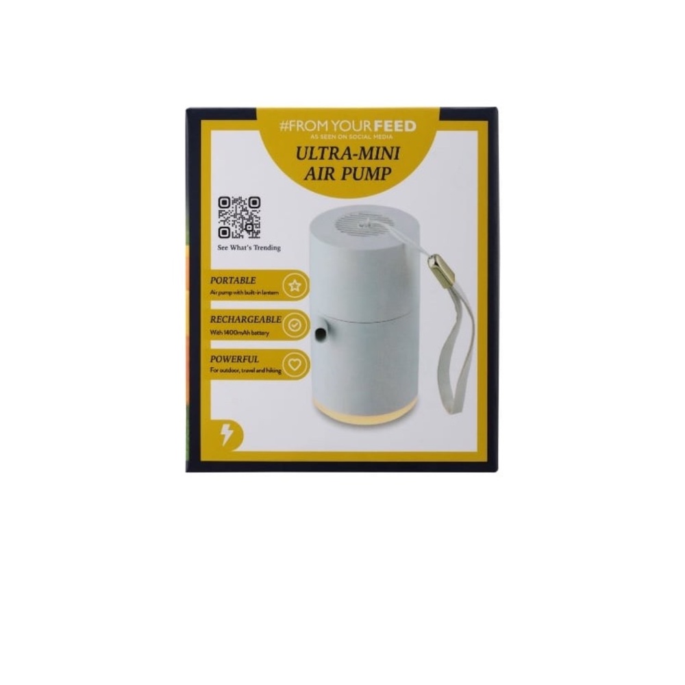 White Ultra Mini Rechargeable Air Pump with Included Tips and Flashlight